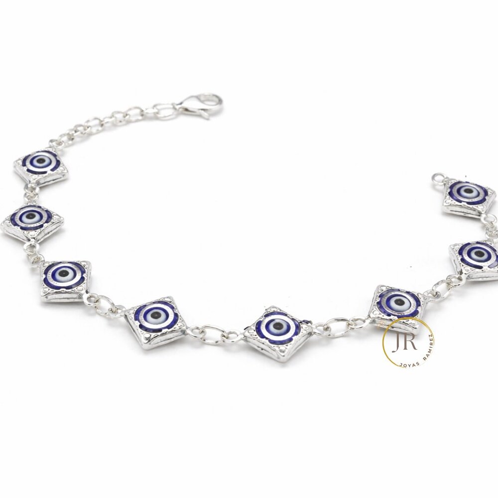 Lucky Evil Eye Bracelet in .925 Sterling Silver • Light Blue Eyes - Picture 3 of 6